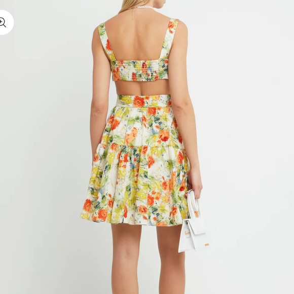 O.P.T Reese Set Crop Top High Waist Skirt Tropical Vaca Floral Watercolor XS NWT - Picture 4 of 8